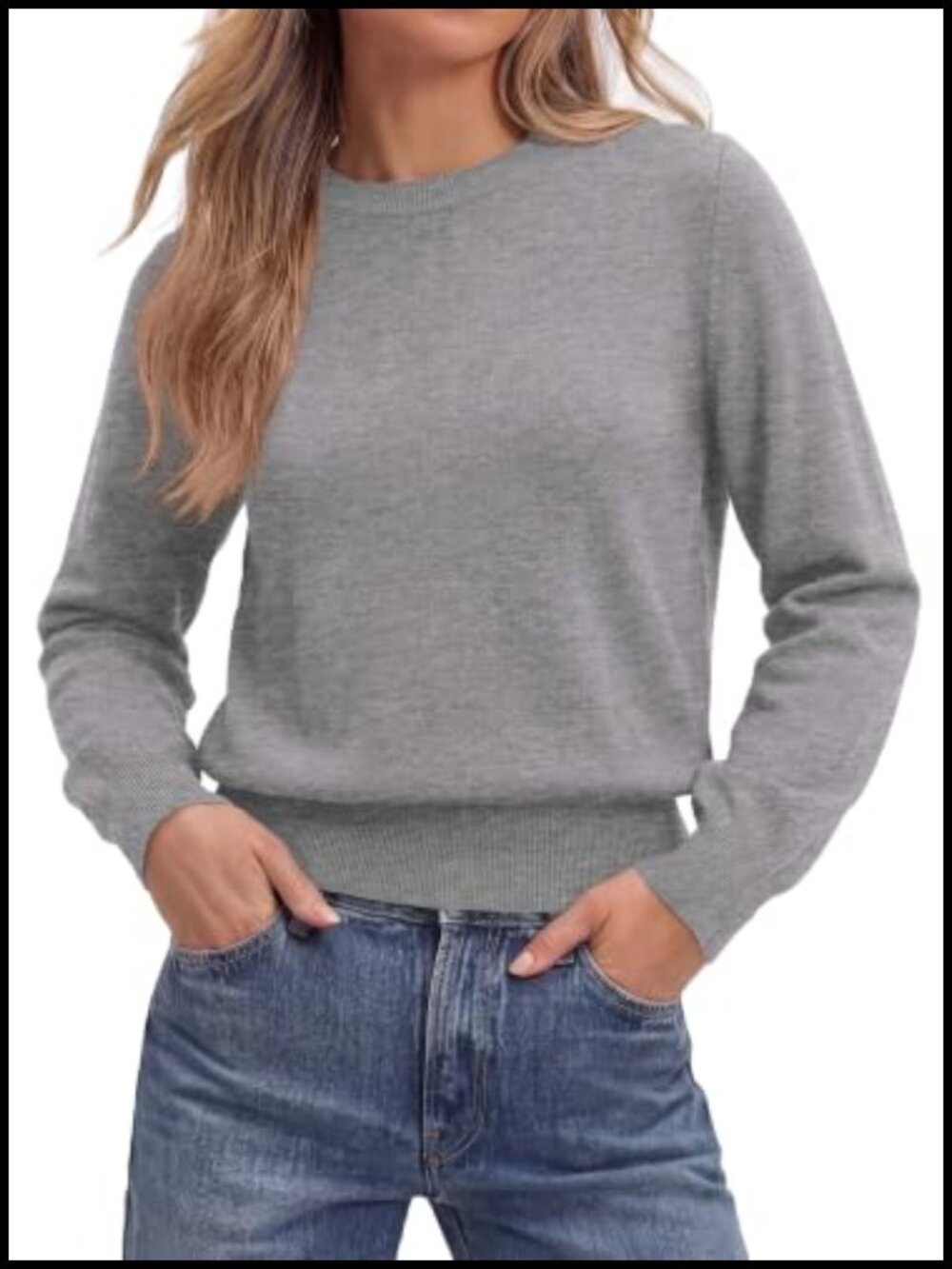 Cropped Crew Neck Long Sleeve Pullover Sweater Ribbed Knit